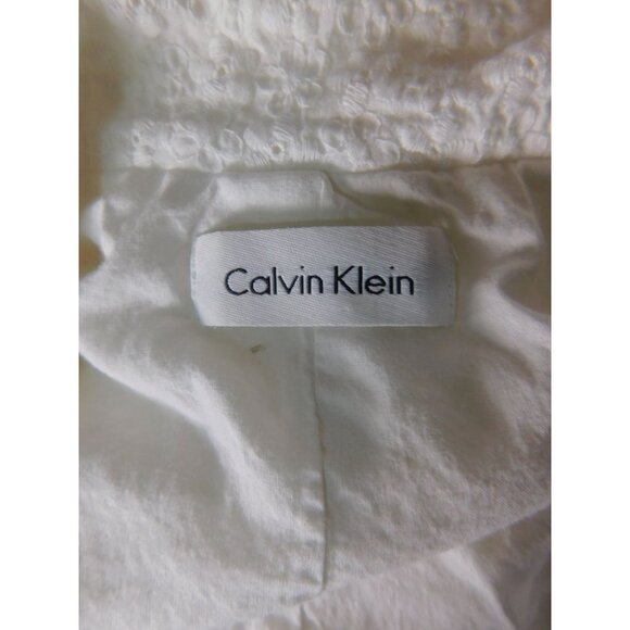 Calvin Klein White Textured Button-Front Cap Sleeve A-Line Dress Sz 2 - Picture 7 of 11